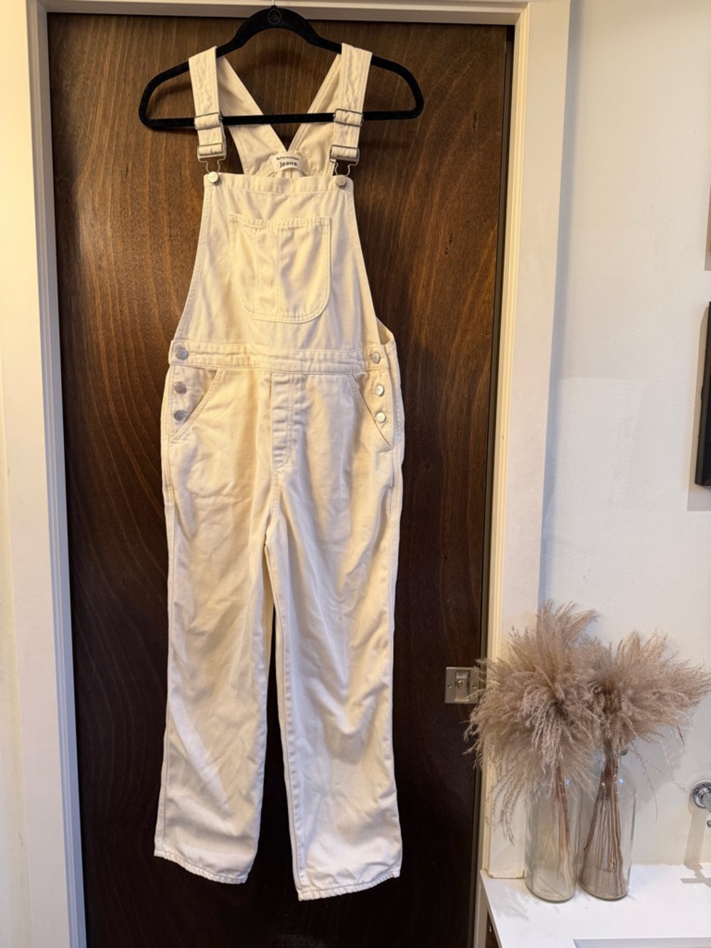 Reformation, Smith Style, Ivory Denim Overalls, Size 4 - Picture 4 of 16